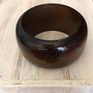 Wide Wooden Bangle Boho Black Brown Bracelet
